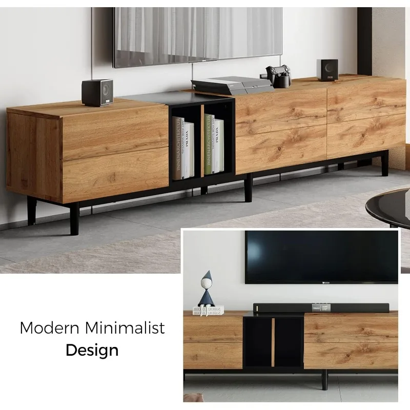 Description Picture 5 of itemModern TV Stand with 3 Cabinets & Open Shelves, Minimalist Wooden Entertainment Center for TVs Up to 80”, Sturdy TV Console