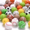 10Pcs 15mm Printed Silicone Beads Round Baseball Tennis Basketball Food Grade Teether Beads for DIY Baby Pacifier Chain Clip 1