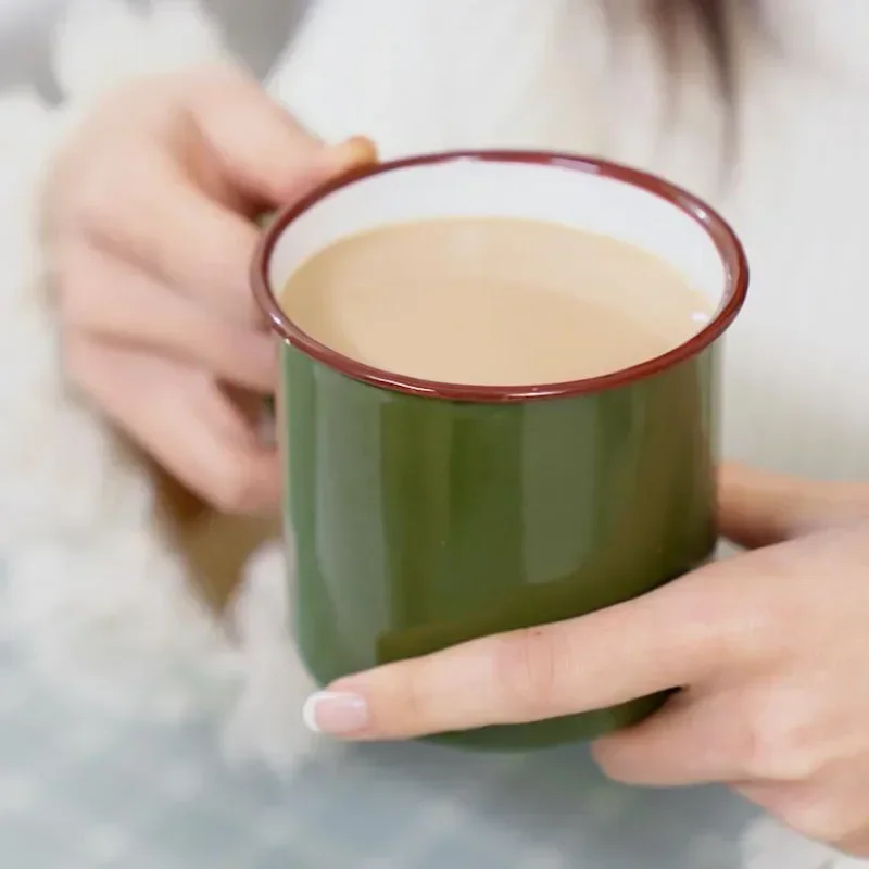 370ml Retro Enamel Cup Coffee Tea Mug For Kitchen Outdoor Camping Travel Home Decor