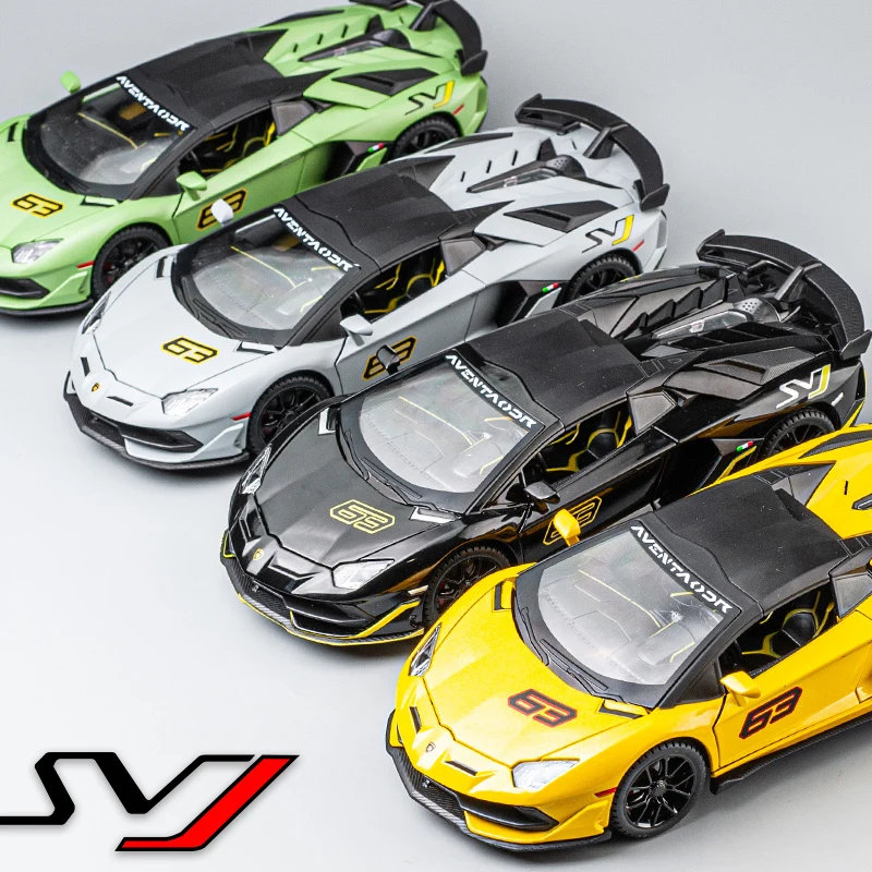 1/24 Scale Lambor Aventador SVJ 63 Super Car Model Sound Light Collection Metal Diecast Toys Vehicles Kids Boys Gift Decoration 5