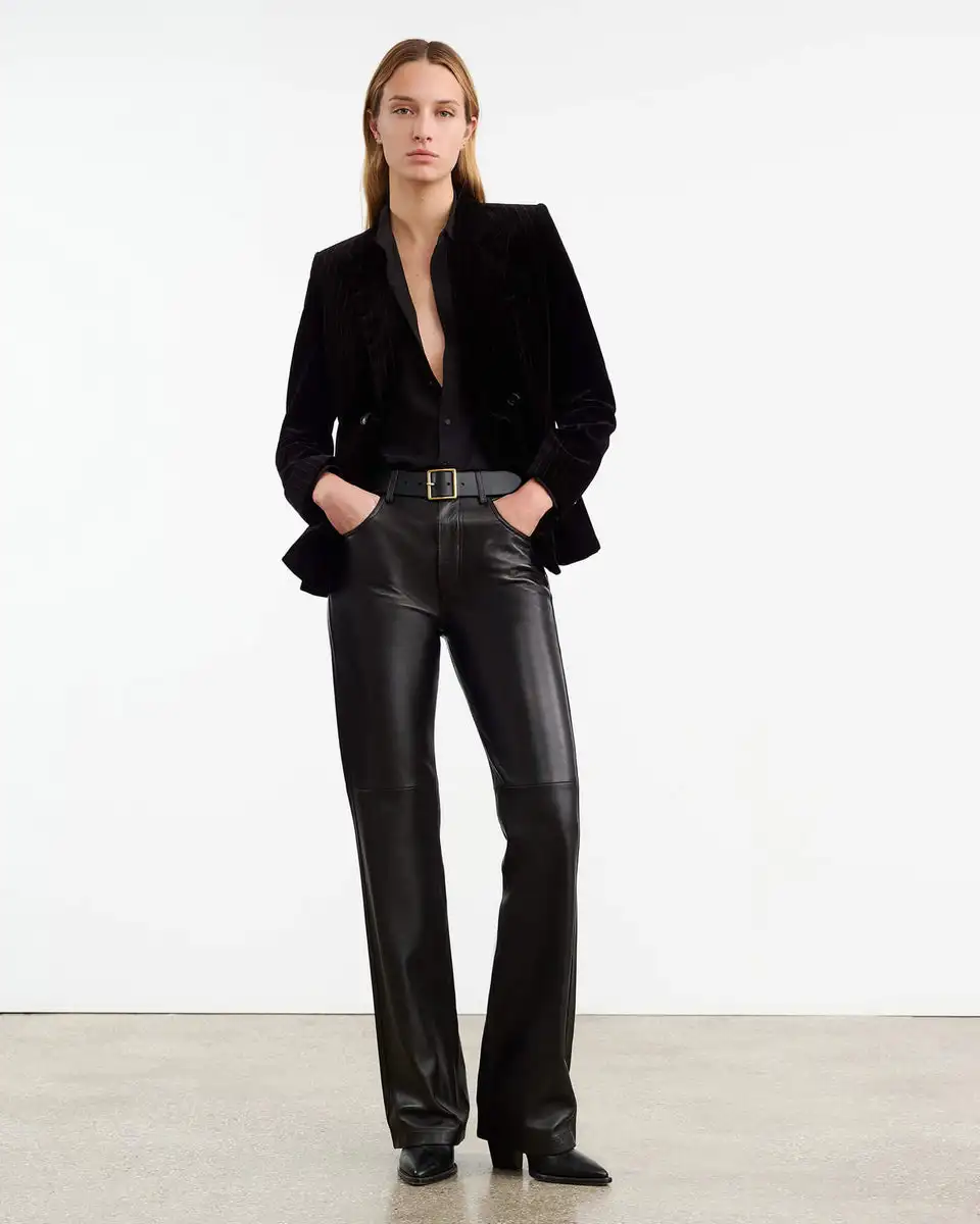 New casual women's wear fashion leather Nili Lotan trousers in black