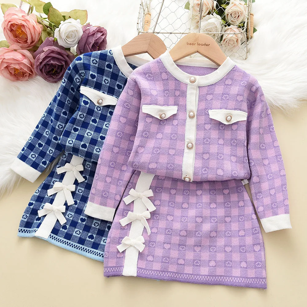 Bear Leader Baby Girls Clothes Set Autumn Winter Cartoon Grape Clothing Set New Kids Knitted Sweet Outfit Children Clothes Suit kids clothing set,girls clothing set