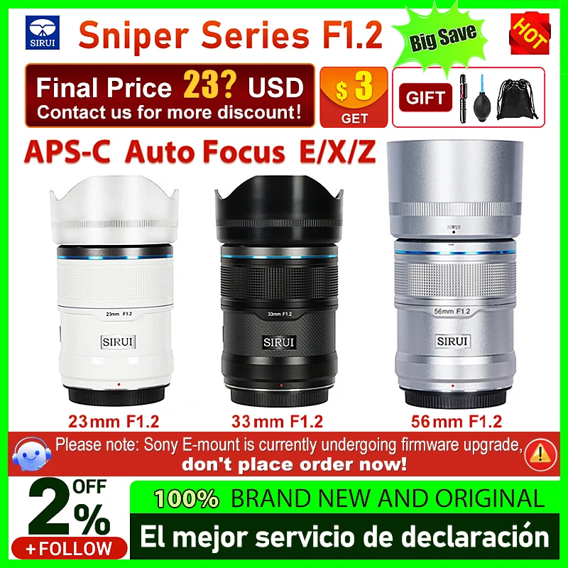 Camera Lens SIRUI Sniper Series 23mm 33mm 56mm F1.2 APS-C Auto Focus Lens For Sony E Mount Fuji X Mount Nikon Z Camera