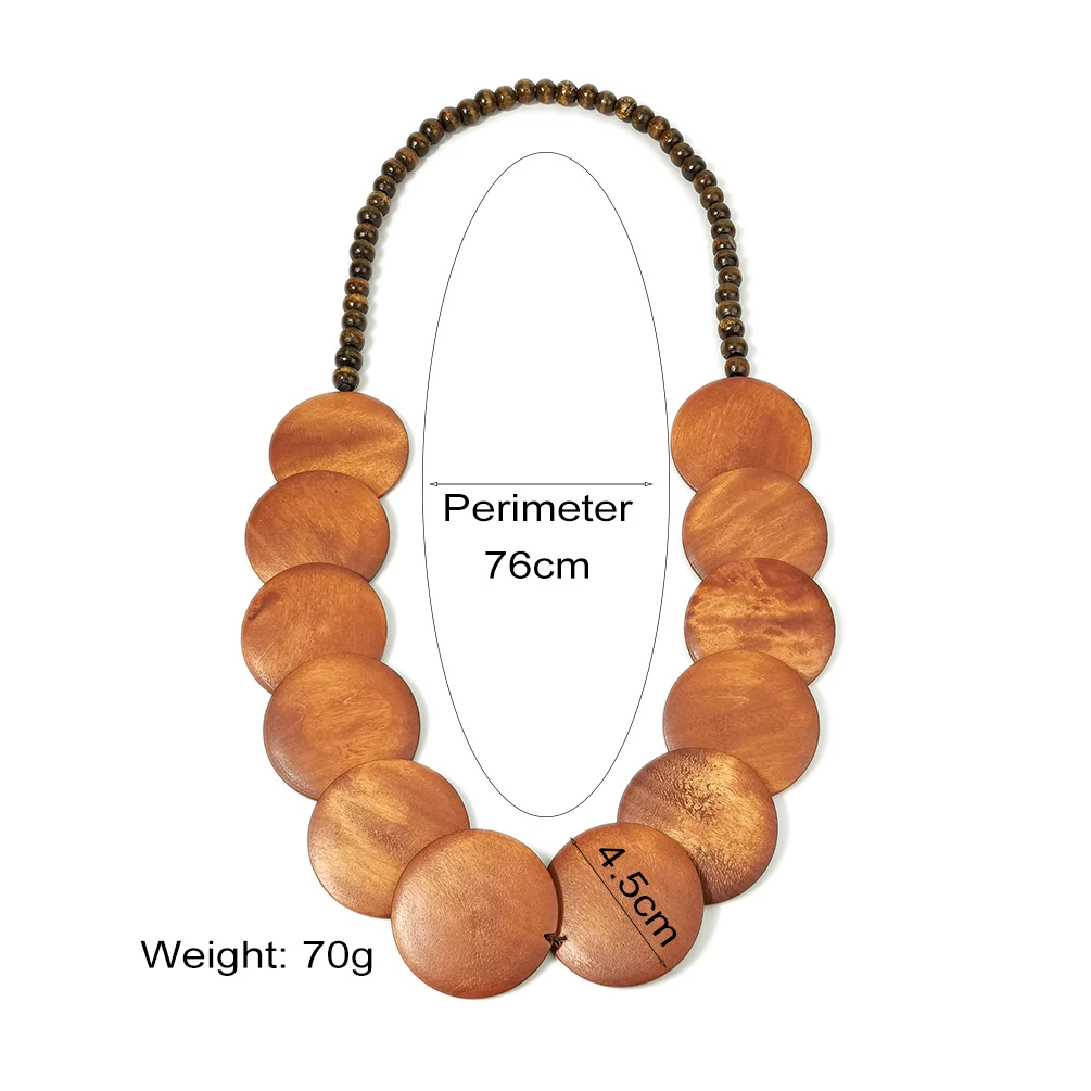 MANILAI Big Round Wood Necklaces Bohemian Jewelry Long Necklace Statement Collar Wooden Beads Choker Fashion Party