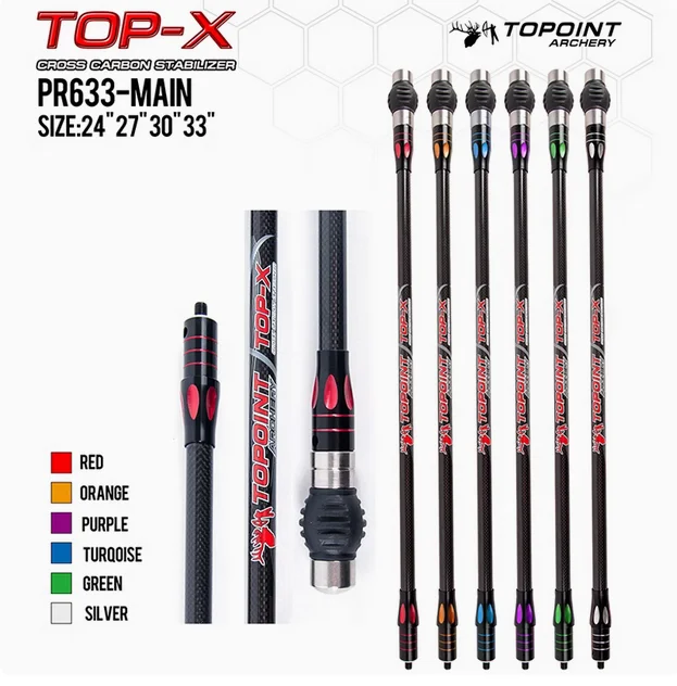 Topoint PR633 3K Pure Carbon Fiber Balance Rod Main Bar 24/27/30/33inch Archery Compound Bow StabilizerBow Archery Shooting
