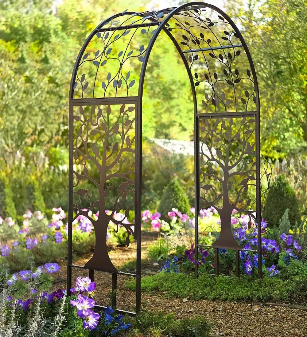 Arch Metal Outdoor Garden Arbor Tree of Life 84" H x 53" Wx 23" D Black Trellis Lattice for Plants Wedding