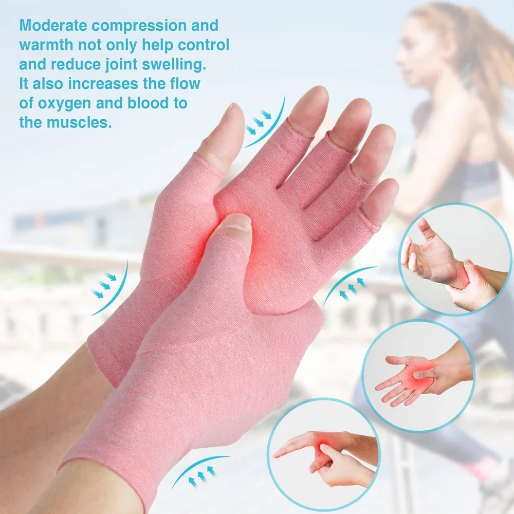 1Pair Arthritis Gloves Women Men, Relief Pain Carpal Tunnel, Rheumatiod, Tendonitis, Fingerless Hand Thumb Compression Gloves