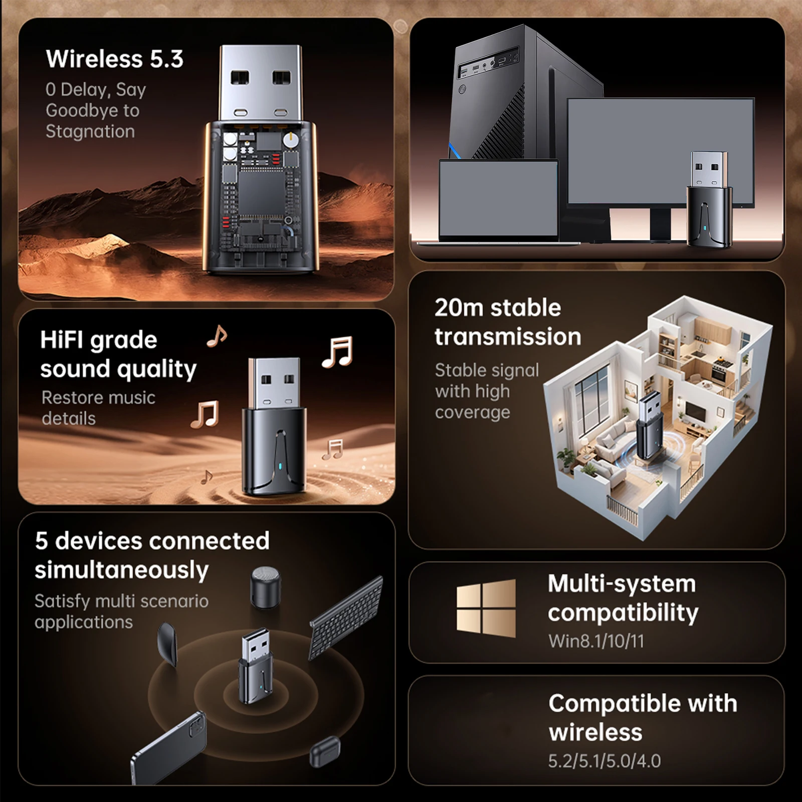 USB 블루투스 5.3 어댑터 블루투스 수신기 동글 플러그 앤 플레이 BT 수신기 및 송신기 키보드용 무선 컴퓨터 어댑터