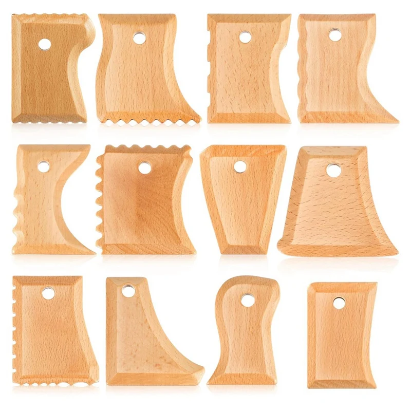 

12 Pieces Pottery Trimming Tools Pottery Tools Texture Wooden Profile Rib Bundle Foot Shaper