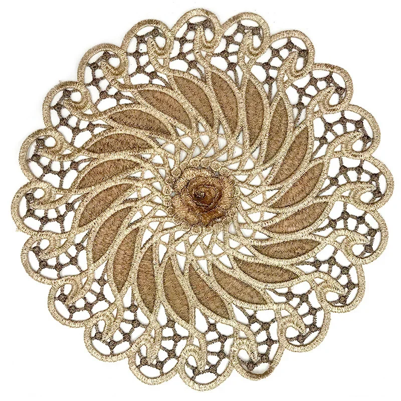 

1Pcs Round Shape Hollow Coffee Cloth Lace Fabric Embroidery Water-Soluble Flower Table Cloth