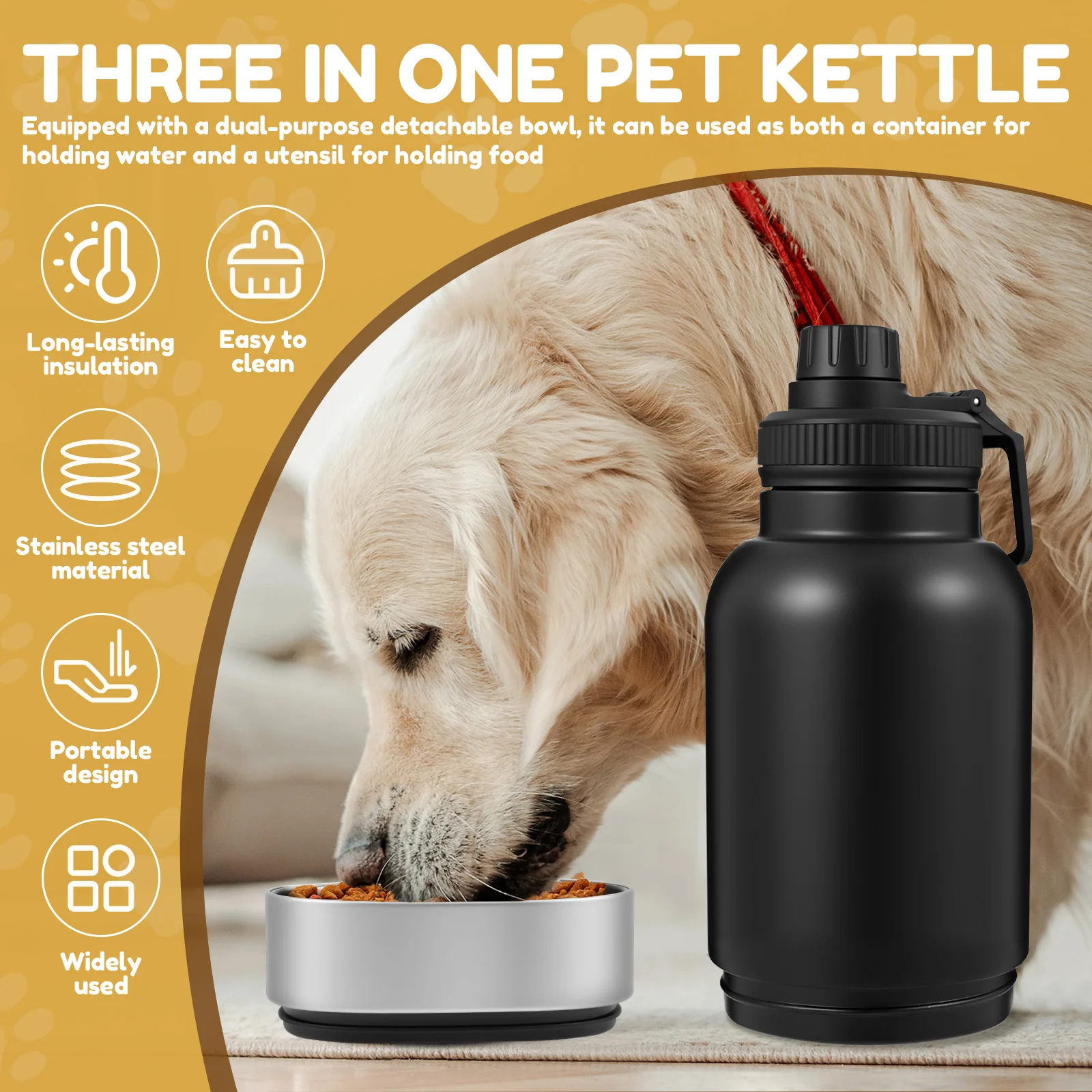 3 in 1 Stainless Steel Dog Water Bottle 32 oz Capacity Portable Leak Proof Pet Insulated Water Bottle with 2 Bowls Pet Supplies