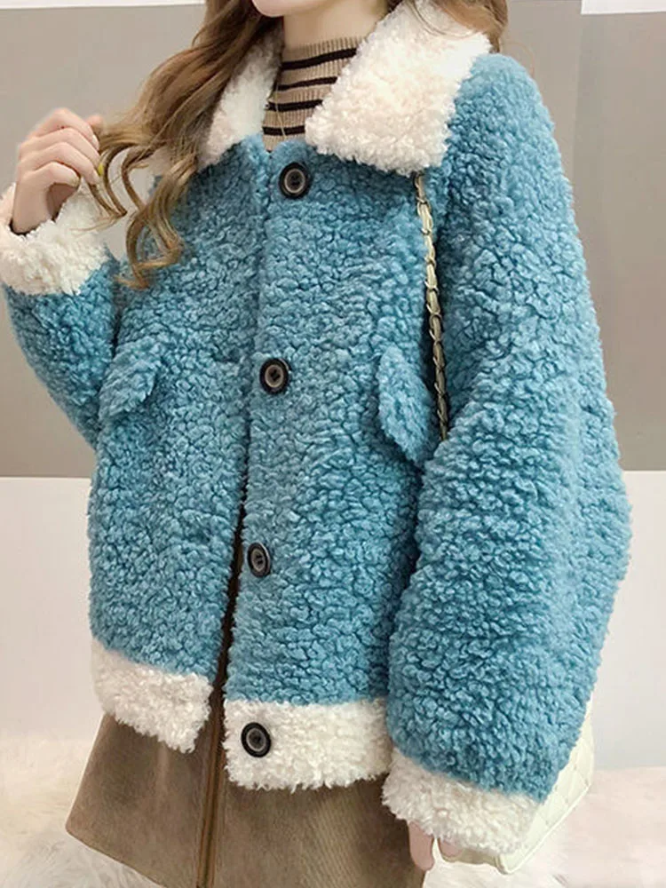 

SVOKOR Women Lamb Wool Coat Thickened Sweater Winter Warm Button Cardigan Imitation Cashmere Loose Wear Ladies Fashion Pullover