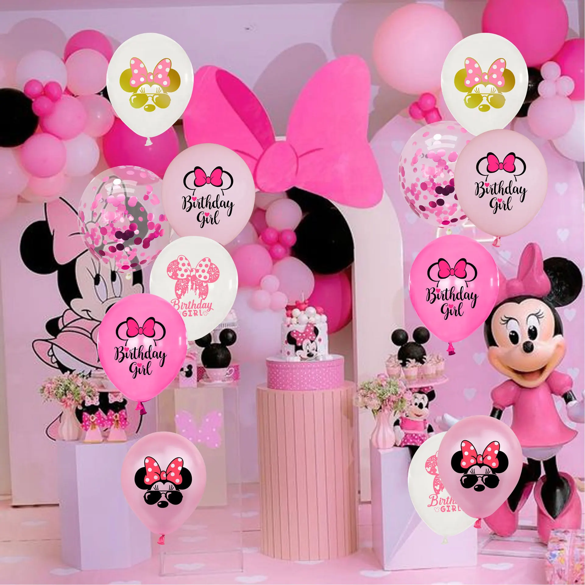 Minnie Maus Dekore Party Zubehör Banner Luftballons Kuchen Topper