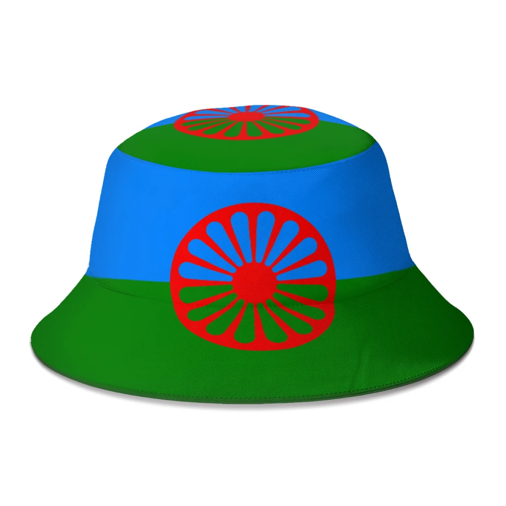 

Summer Flag Of The Romani People Bucket Hats for Boy Girl Custom Fisherman Hats Hiking Boonie Hat