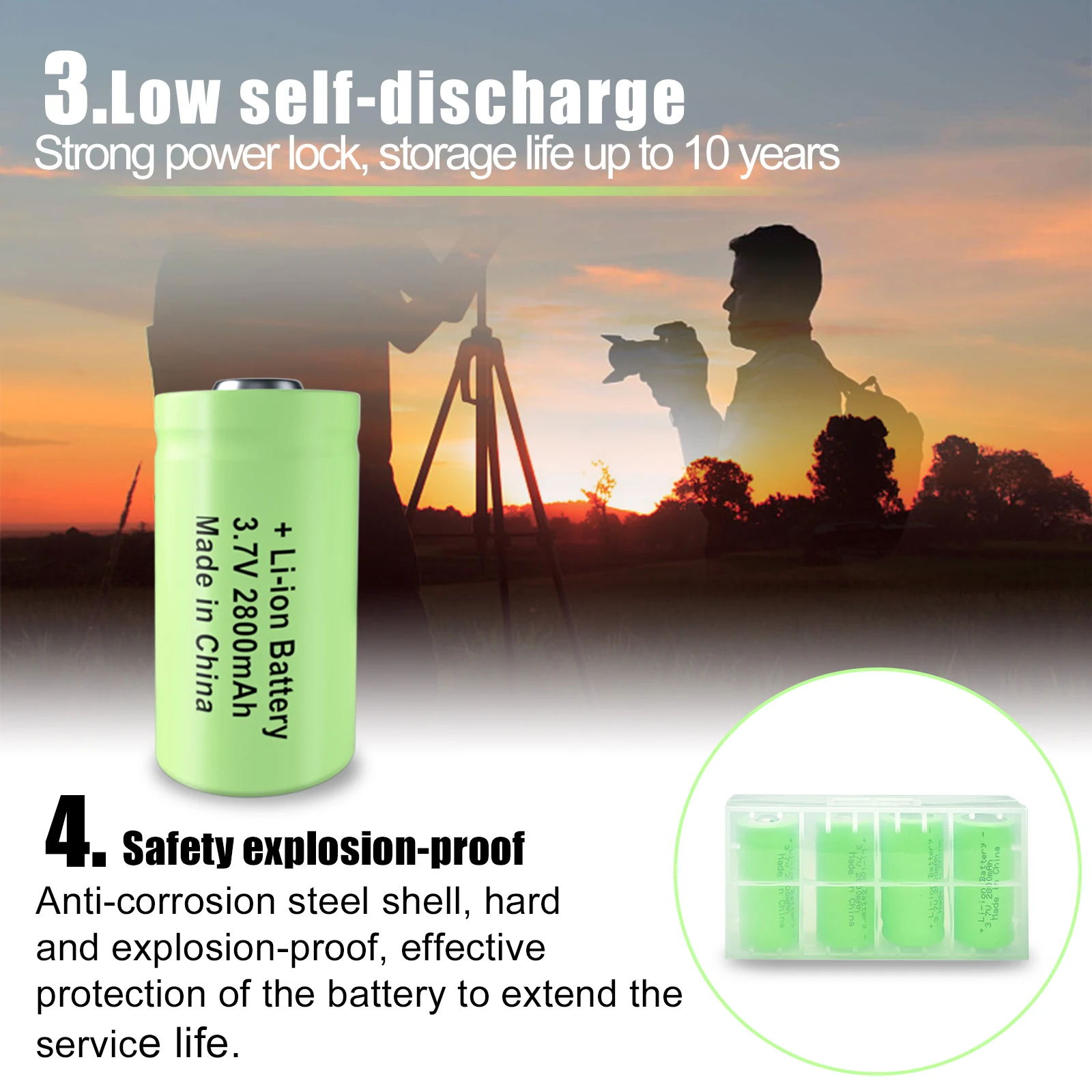 Powtree-baterias Recarregáveis para Caneta Laser Led Lanterna Celular Câmera de Segurança 3.7v 2800mah Li-ion 16340 Cr123a - Image 5