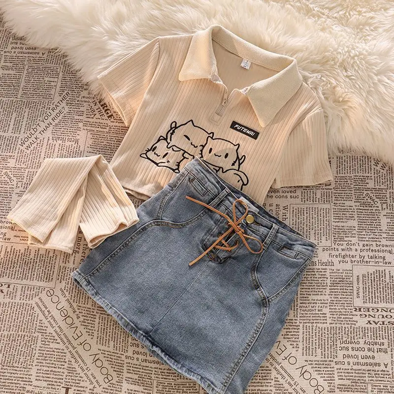 

Children's Clothing Set Sweet summer New Girl Baby Short POLO Collar Shirt Denim Skirt Two-piece Set Junior Girl Clothing