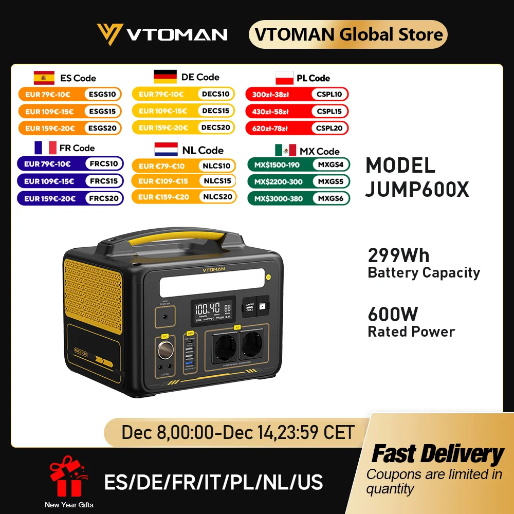 VTOMAN JUMP 600X ポータブル発電所 299Wh 太陽光発電機 LiFePO4 1200