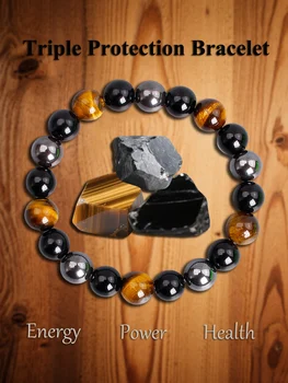 Tiger Eye Hematite Obsidian Bracelet 1