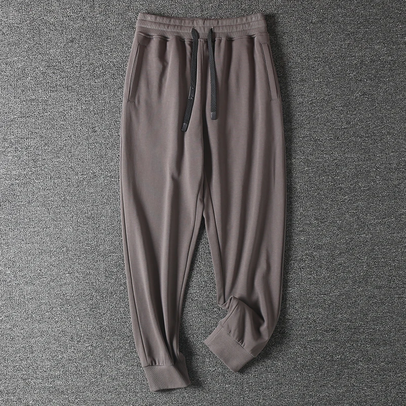 Spring New American Retro Heavyweight Solid Color Knitted Sweatpants 85% Cotton Men's Casual Sport Drawstring Ankle-tied Pants