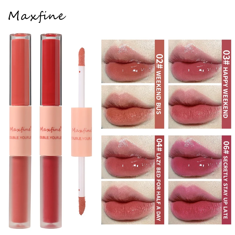 Double End Lip Glaze Espelho Full Gloss E Velvet Matte Long Term Cor e umidade Lip Gloss Anti Stain Cosméticos Lip Glaze 5