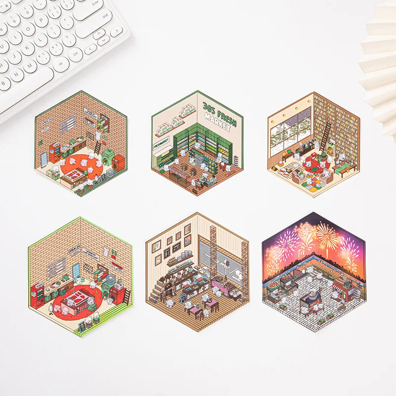 PET 3D Cute Sticker Pack DIY Three Dimensional Kawaii Cabin Scene Landscaping Decoration Sticker Gift for Kid Child Baby