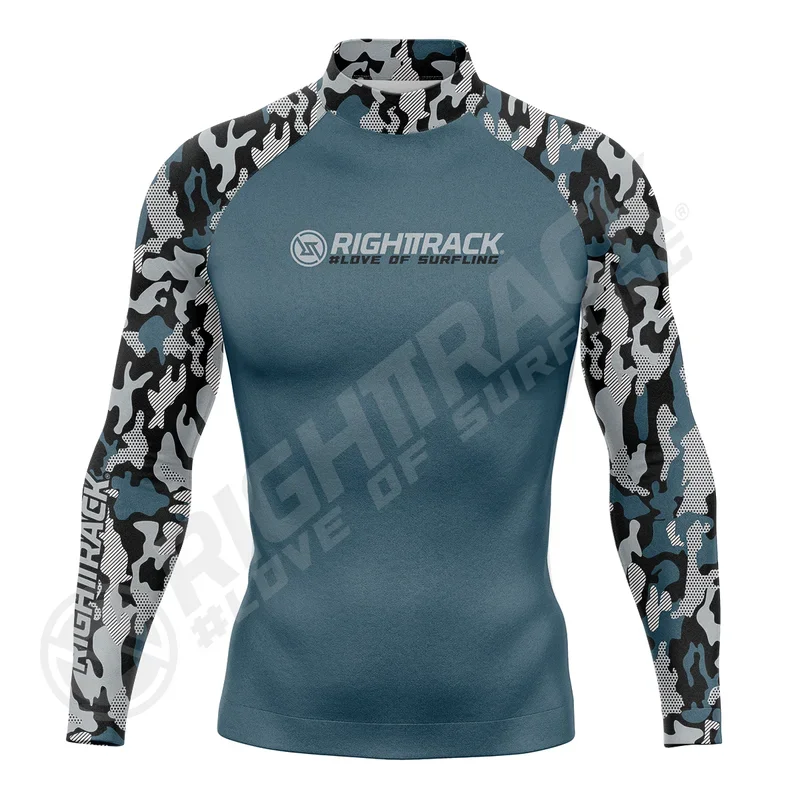 Men's Surfing Shirt CAMO Lycra Rashguard RIGHTTRACK Surf Sportswear Beach UV Protection Swimwear UPF50 Clothes