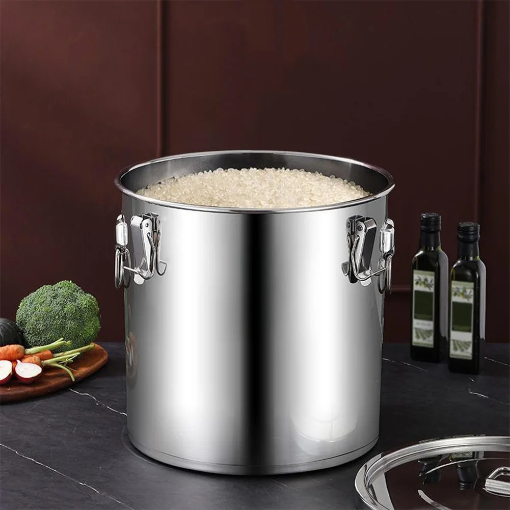 6/12/21/33L 304 Stainless Steel Canister with Seal Lid Food Oil Sugar Milk Storage Bucket with Handles Home Kitchen Container