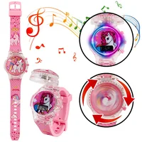 Pretty Girls Kids Children Students Rotatable Music Lights Sounds Rainbow Unicorn Collection Flip Digital Flashing Gift Watches 1