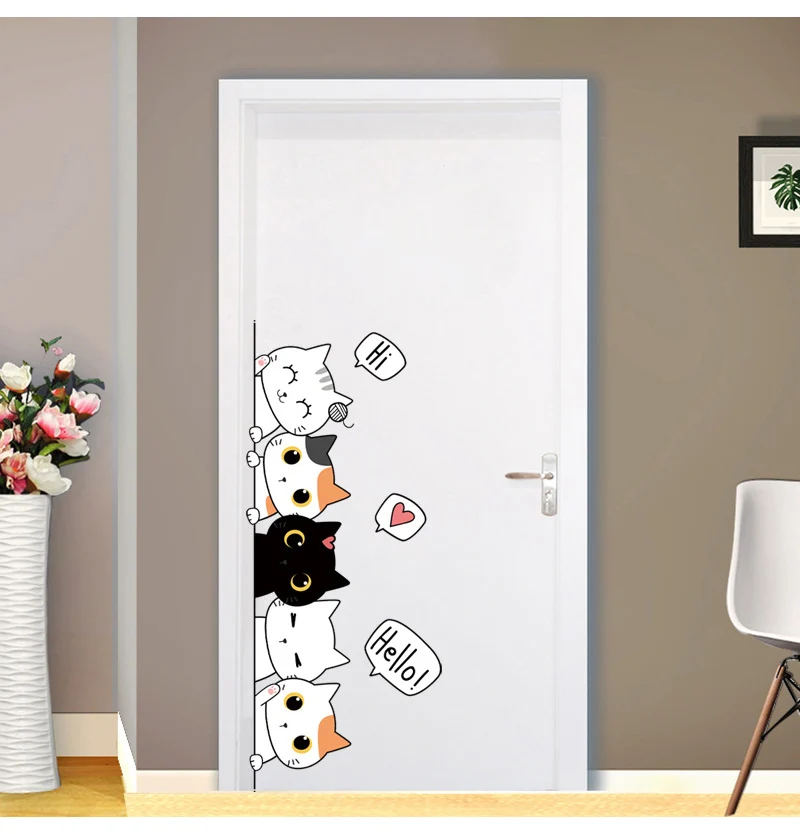 Description Picture 6 of item1pc Kitten Door Sticker, Home Decoration Door Sticker, Cute Children's Room Door Decoration Supplies