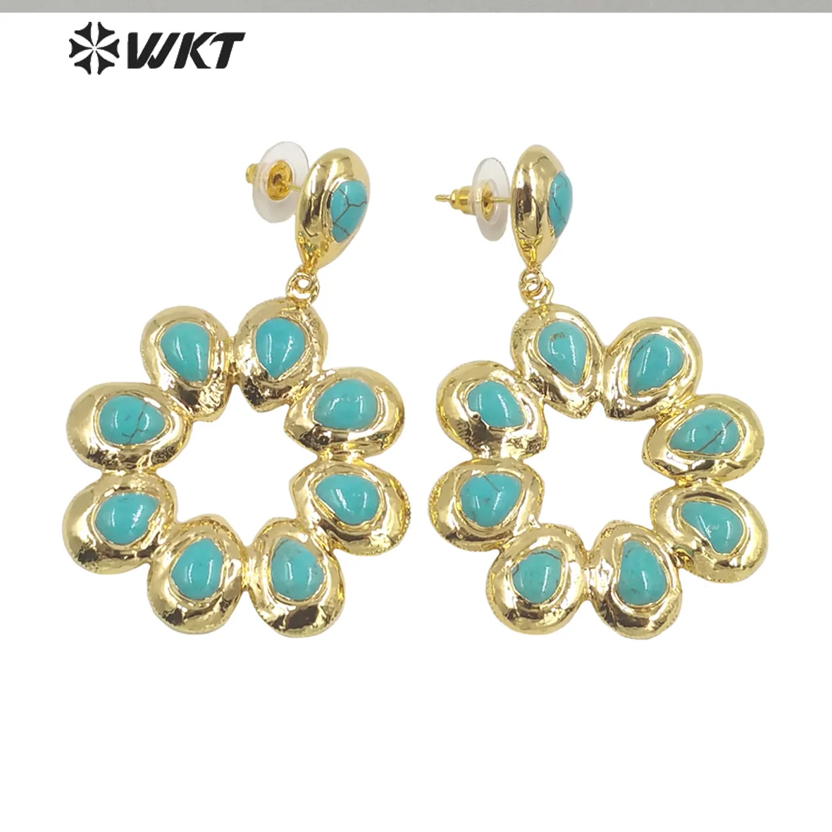 

WT-E468 Wholesale Romantic Natural stone Top Fashion 5 Pairs For Lady Elegant Jewelry Flower Shape Drop Earrings for sexy girl