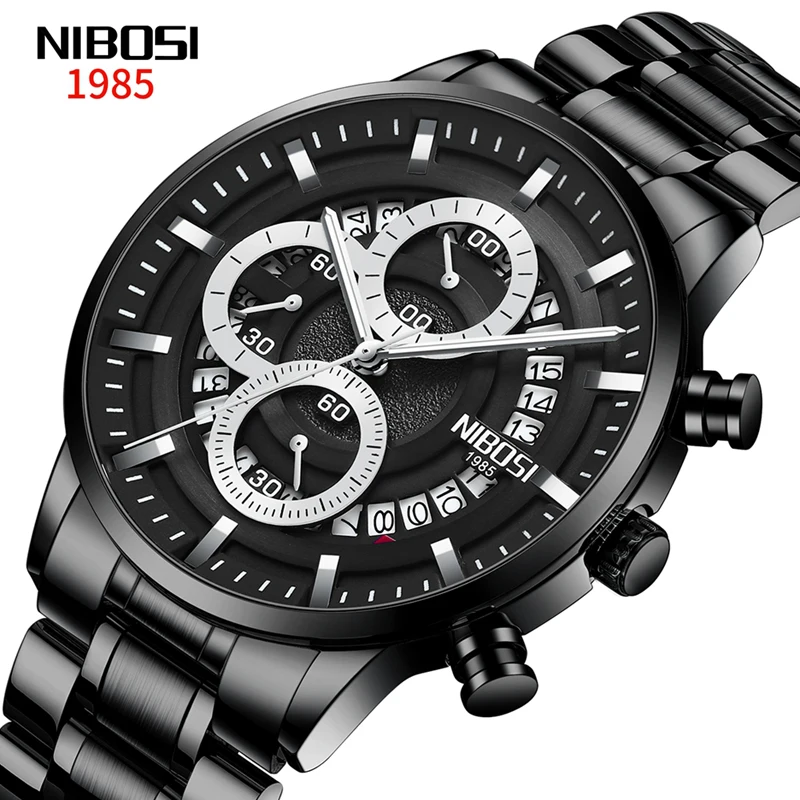 

NIBOSI New Mens Watches Top Brand Luxury Sport Military Men Watch Stainless Steel Chronograph Quartz Wrist Watches Male Clock