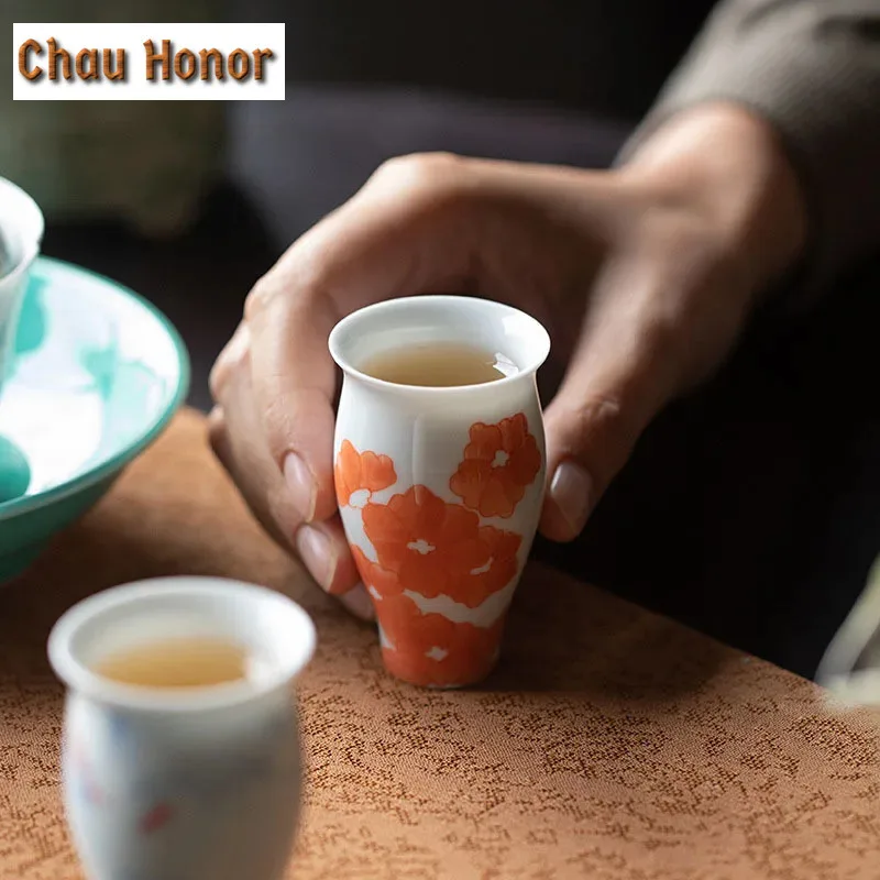 2pc/Set 40ml Pure Hand-painted Ceramic Smelling Cup Household Small Tea Cup Japanese Drinking Kung Fu Tea Set Single Master Cup
