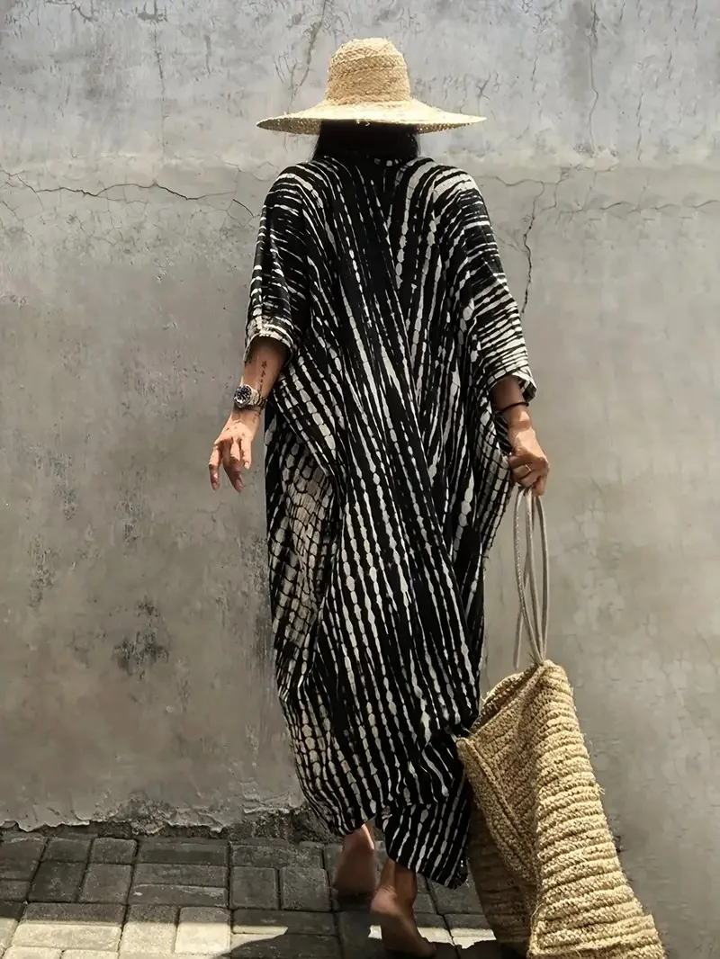 Stylish Tie Dye Open Front Long Kimono Swimsuit Cover up for Women 5