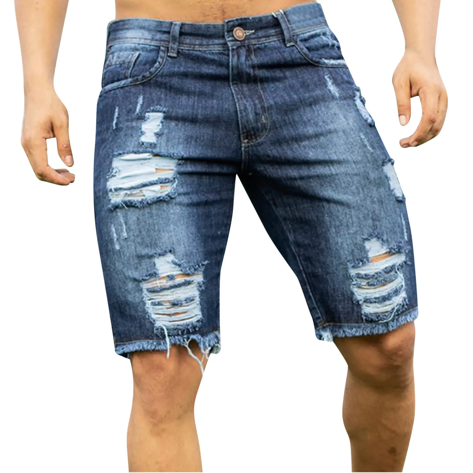 Men's Fashion Ripped Jeans Shorts Summer Casual Denim Shorts Mens Pocket Sports Summer Bodybuilding Denim Short Pants Jeans