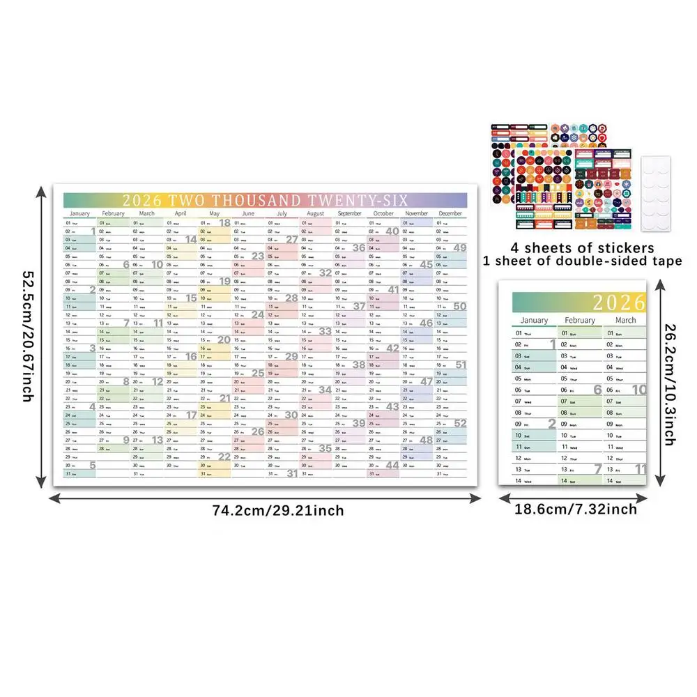 2026 Decorative Wall Calendar with Stickers for Home, Office, or School Planning