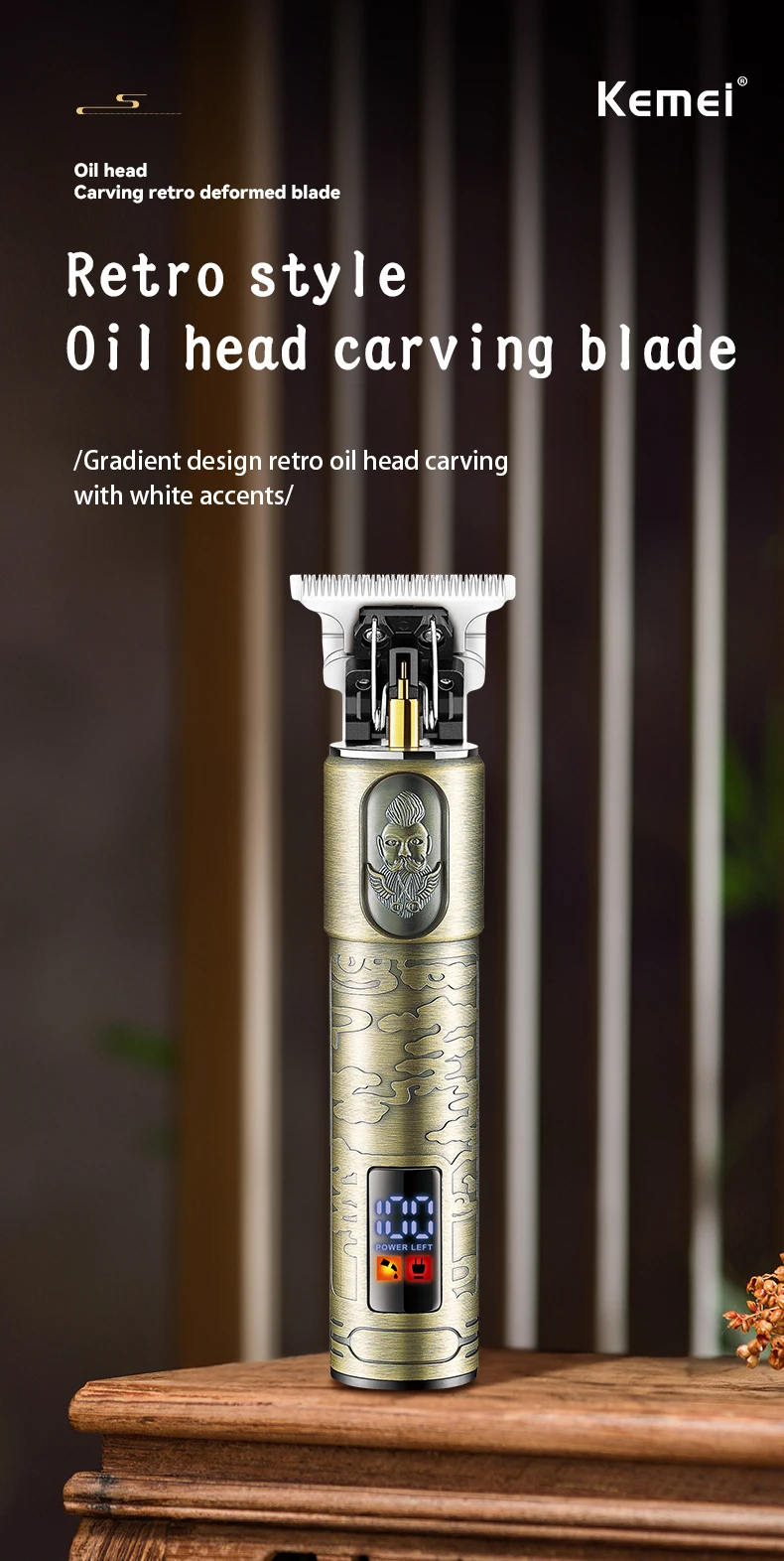 Description Picture 2 of itemKemei Professional Barber Hair Trimmer Zero Gapped T-Blade Edgers Hair Clipper USB IPX7 Waterproof Hair Cutting Machine for Men