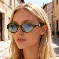 Lunettes de soleil rétro ovales petites pour femmes et hommes, avec rivets, monture tendance, lunettes de luxe, protection UV400, marque Oculus, Gafas pour femme 2