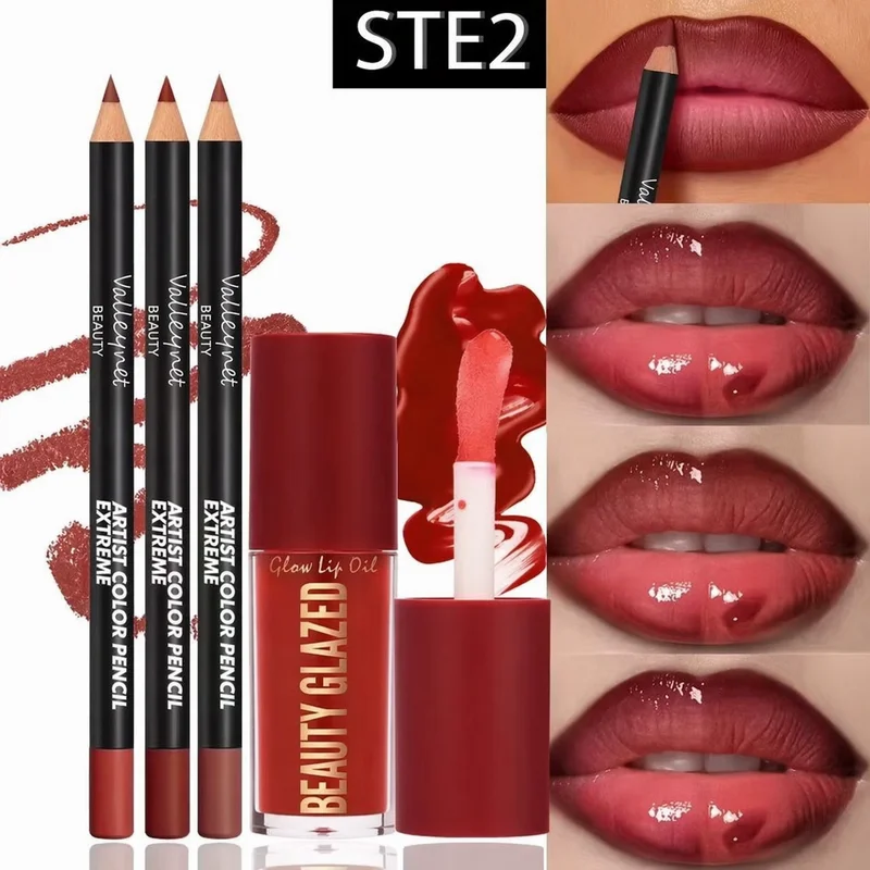 4pcs Lip Kit Set-3pcs Lip Liner+1pc Lip Glaze,
