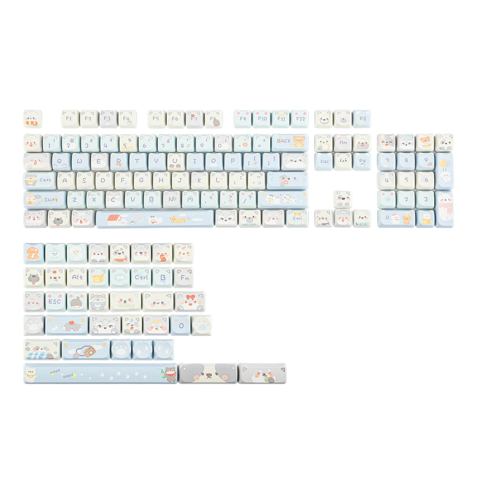 

KiiBOOM WoofWoof Squad Keycap Set 141 keys MAO Profile 5-Side Dye-Sublimation PBT for ANSI Layout Mechanical Keyboard