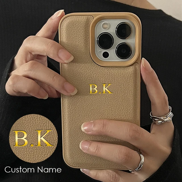 Personalized Name Case For iPhone 16 15 14 13 12 11 Pro Max Customized Initials Letters Leather DIY Engraved Cover 16 Pro Max 3