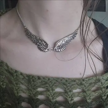 Y2K Angel Wing Feather Choker Necklace Silver Statement Angel Wing Pendant Chain Jewelry for Women Wedding Party Tribal Gifts 1