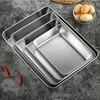 Thicken Stainless Steel Food Storage Tray Rectangular Deep Plates Fruits Bread Cakes Steamed Sausage Dishes Kitchen Cooking Tool 4