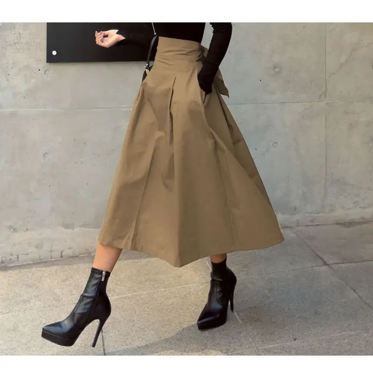 silk skirt Womens Fashion Solid Color Big Swing Ladies Skirt Long Skirt 2022 Spring Wild High Waist Bow Slim Skirts RV451 maxi skirts for women