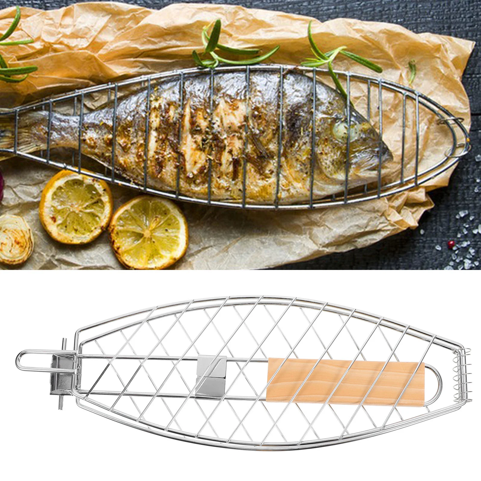 Fish Grill Basket Folding Portable Stainless Steel Barbecue BBQ Grill Basket Portable Outdoor Camping Stainless Steel BBQ Rack