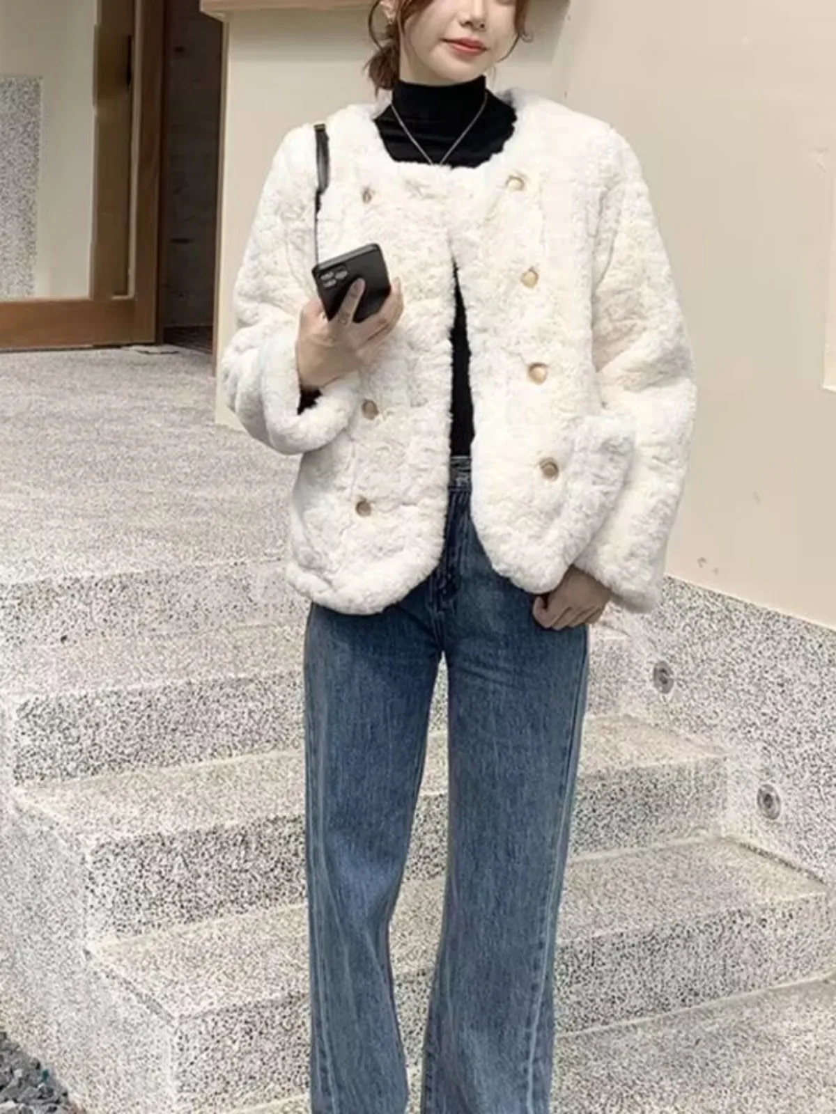 

2023 Women's Clothing Double Breasted Thickened Faux Fur Coat Winter New 1028