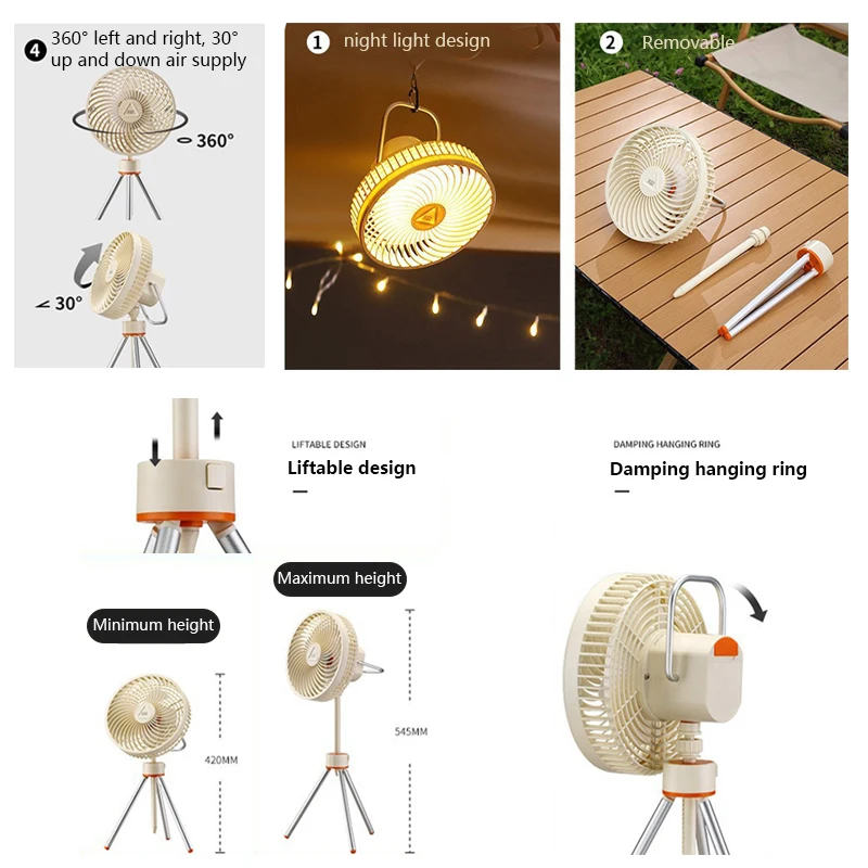 New 12000mAh Camping Fan Rechargeable Tripod Fan Portable Circulator Wireless Ceiling Electric Fan with Power Bank LED Lighting 6 New 12000mAh Camping Fan Rechargeable Tripod Fan Portable Circulator Wireless Ceiling Electric Fan with Power Bank LED Lighting 6
