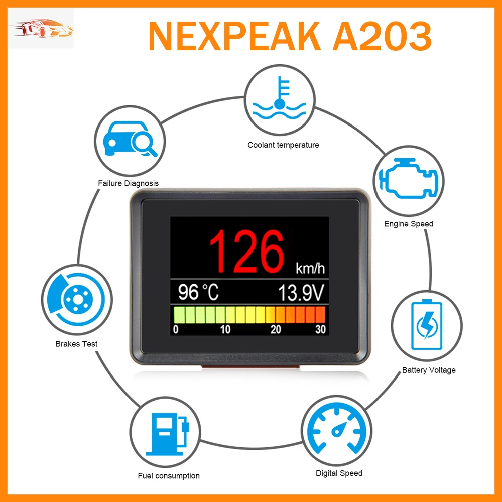

Automobile On-board Computer A203 Car Digital OBD 2 Computer Display Speedometer Fuel Consumption Meter Temperature OBD2 Gauge