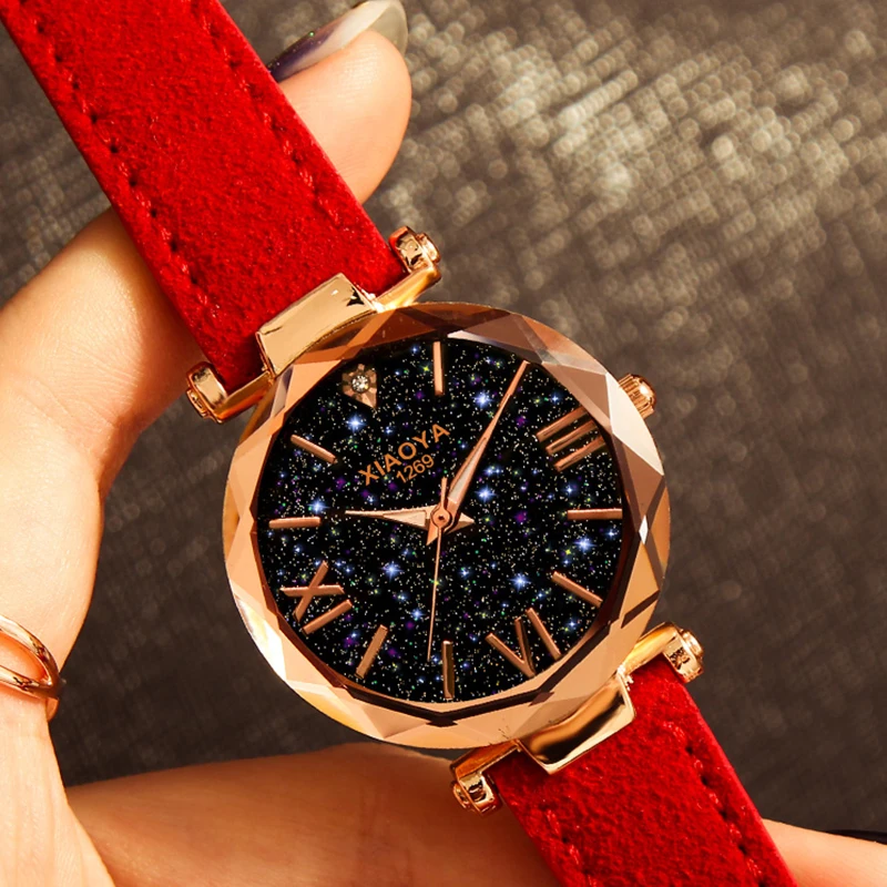 

Fashion Stars Women Watch Luminous Charming Little Point Leather Belt Watch with Roman Scale Luxury Women's Casual Wristwatches