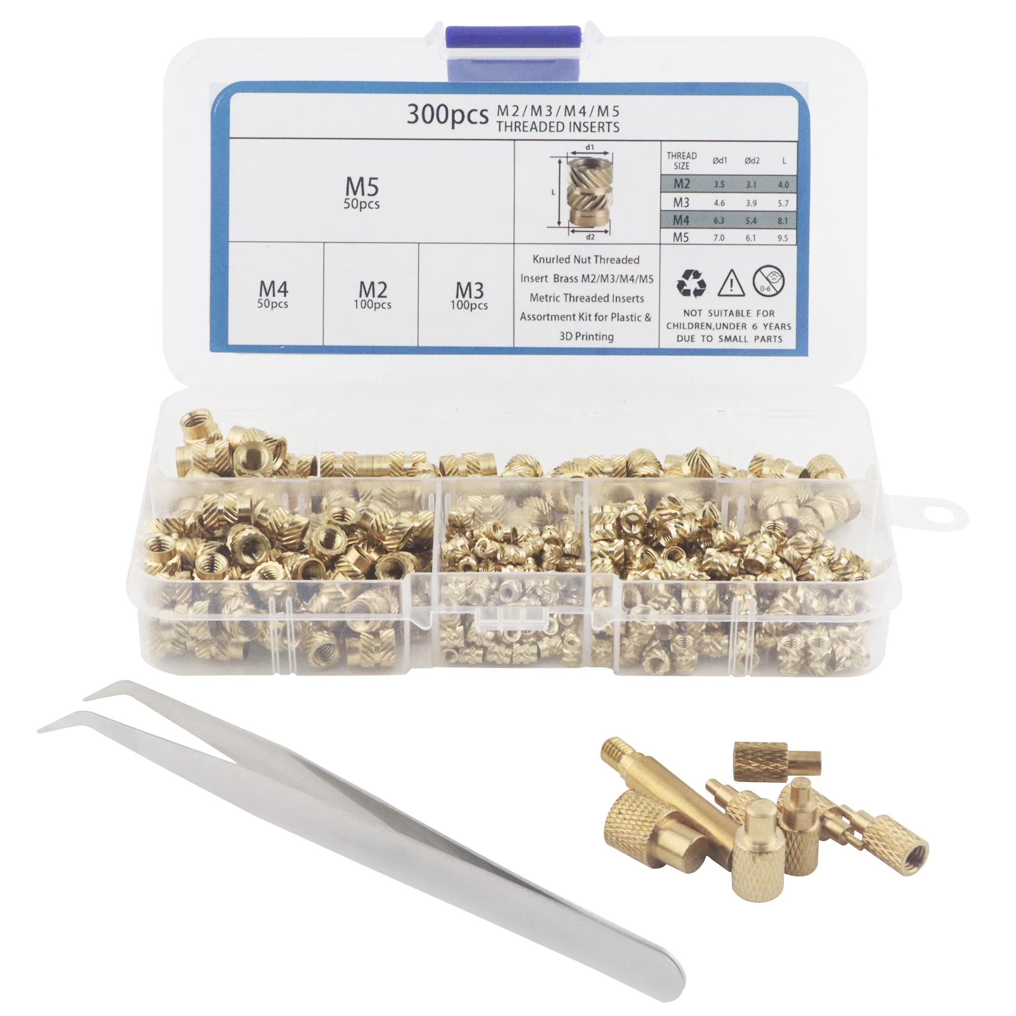 100 écrous à Encastrer En Laiton M2 X 4mm X 3,2mm - Filetés, Moletés - Neuf Uxcell