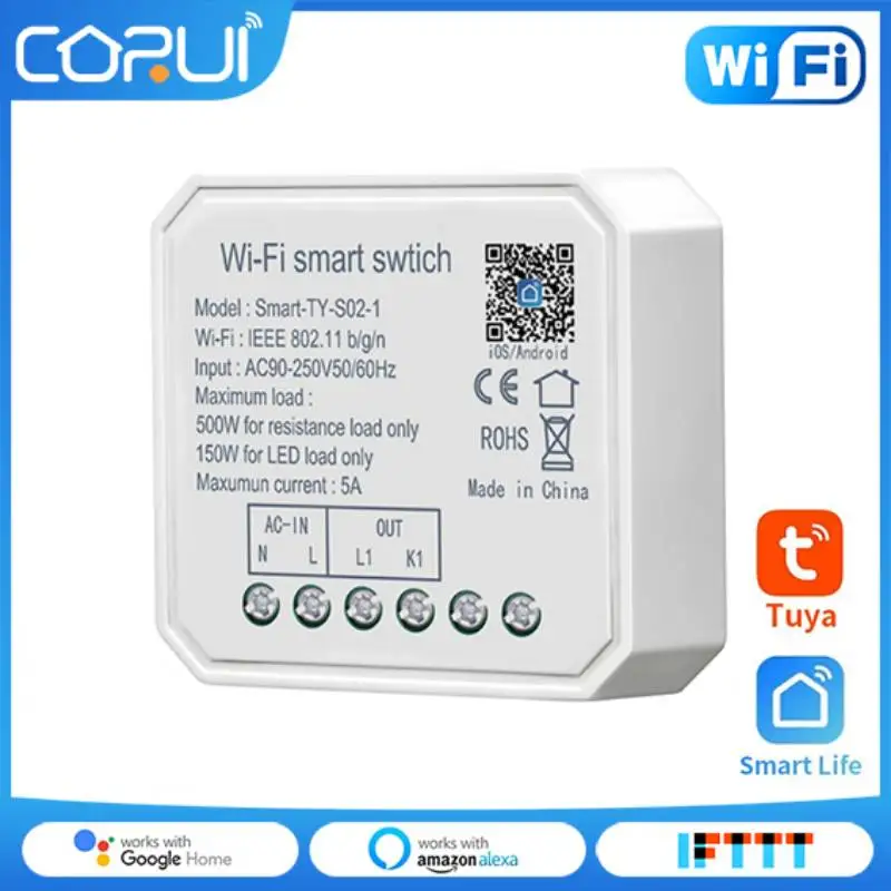 

CORUI Mini DIY 1/2 Gang Smart Switch Automation Module Smart Life WiFi Tuya Remote Control Alexa Google Assistant IFTTT